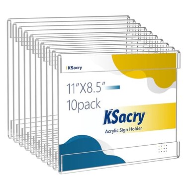 KSacry 10 Pcs Acrylic Sign Holder 11 x 85 Horizontal Wall Mount Sign Holders with 3M Adhesive Clear Plastic Frames Paper Display Sign Holders for Office Home Store Restaurant No Drilling