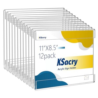 KSacry 12 Pcs Acrylic Sign Holder 11 x 85 Horizontal Wall Mount Sign Holders with 3M Adhesive Clear Plastic Frames Paper Display Sign Holders for Office Home Store Restaurant No Drilling