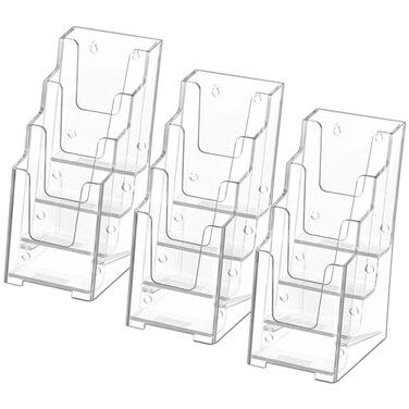 MaxGear Acrylic Brochure Holder 4 Inch Wide 4 Tier Clear Literature Display Stand Premium Plastic Pamphlet Holder Multi Pocket Wall Mount or Countertop Organizer for Office or Home 3 Pack
