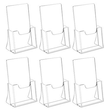 HIIMIEI Brochure Holder 4 x 6 inches Acrylic Flyer Holder with 6 Pack Plastic Stands for Displaying Flyer Magazines Pamphlets Literature Brochures Booklets Menu