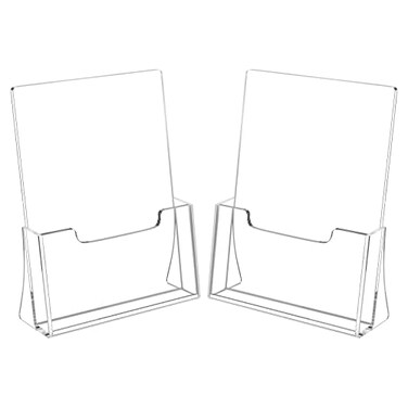HIIMIEI Brochure Holder 85 x 11 inches Acrylic Flyer Holder with 2 Pack Plastic Stands for Displaying Magazines Pamphlets Literature Brochures Booklets Menu