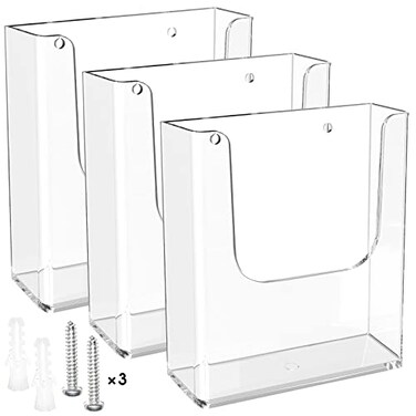MaxGear Brochure Holder 85x11 Wall Mount 3 Pack Acrylic Pamphlet Flyer Holder Clear Plastic Magazine Literature Organizer for Office School Hotel Exhibition