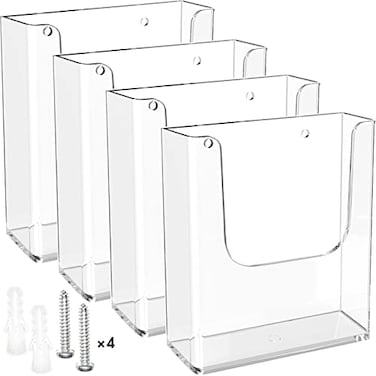 MaxGear Brochure Holder 85x11 Wall Mount 4 Pack Acrylic Pamphlet Flyer Holder Clear Plastic Magazine Literature Organizer for Office School Hotel Exhibition