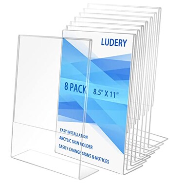 Ludery 85x11 Inches Acrylic Sign Slant Back Holder Plastic Display StandBrochure Holder Table Top Sign Holder For Office Home Store Restaurant 8pack