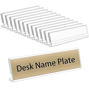 NIUBEE 12 Pack Acrylic 2x8 Name Plates for DesksHorizontal Slant Back 2x8 Sign Holder for Table DisplayPlastic Name License Plate Holder for Office Classroom Teacher Kids Woman ManBlank