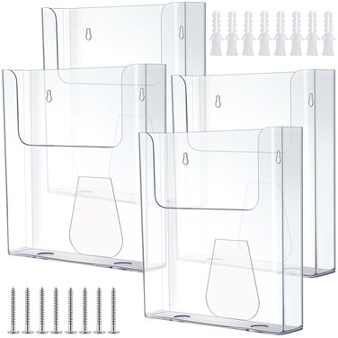 Ripeng 4 Pcs Brochure Holder 85 x 11 Inch Wall Mount Flyer Holder Acrylic Literature Clear Magazine Wall Display Hanging Envelope Display for Pamphlet File Home Office Supplies