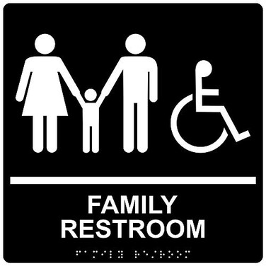 ComplianceSignscom Family Restroom Sign ADACompliant Braille and Raised Letters 9x9 in White on Black Acrylic with Adhesive Mounting Strips