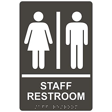 ComplianceSignscom Staff Restroom With Braille Staff Restroom ADACompliant Braille Sign 9x6 in Charcoal Gray Acrylic for Restrooms