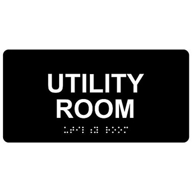 ComplianceSignscom Utility Room Braille Sign ADACompliant Braille and Raised Letters 8x4 inch Black Acrylic with Adhesive Mounting Strips