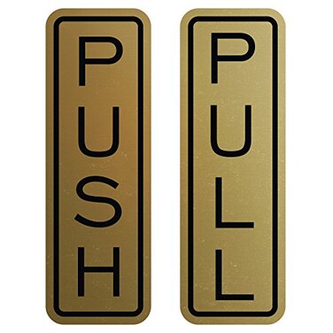 All Quality Classic Vertical Push Pull Door Signs Great for Glass Doors Professional Looking Signs Easy Installation Includes DoubleSided Foam Adhesive Tape Brushed Gold Large 1 Pack