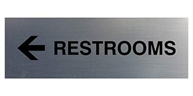 Signs ByLITA Basic Restrooms Left Arrow Directional Wall or Door Sign Brushed Silver Large 1 Pack