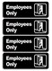 Faittoo Employee Only Informative Acrylic Plastic Sign with Symbols 4 Pack 9 X 3 Inch Self Adhesive Use for OfficeBusiness Easy to Apply White Big Letters on Black Plate