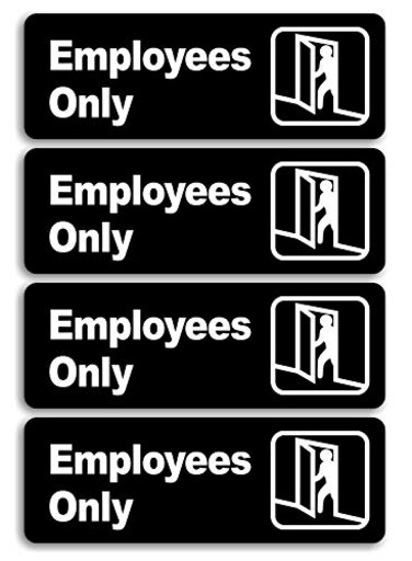 Faittoo Employee Only Informative Acrylic Plastic Sign with Symbols 4 Pack 9 X 3 Inch Self Adhesive Use for OfficeBusiness Easy to Apply White Big Letters on Black Plate