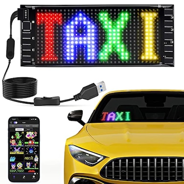 KJOY Mini LED Car Signs 67x276 Flexible USB 5V LED Digital Sign Bluetooth Application Control DIY Programmable Scrolling led Sign for Car Party Wedding Festival
