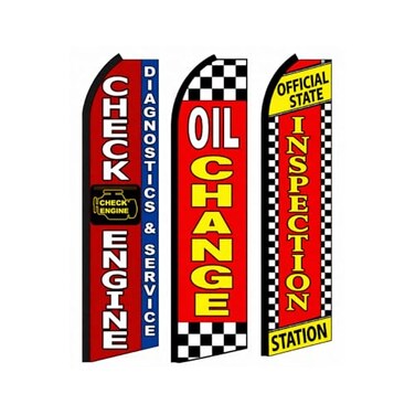 OnPoint Wares Check Engine Feather Flags 3x115 ft Oil Change State Inspection Advertising Signs Pack of 3 Weatherproof Polyester Outdoor Business Flags Hardware Not Included