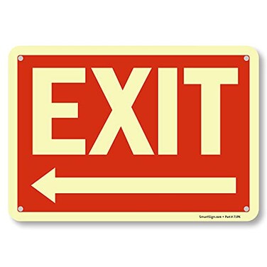 SmartSign Exit Sign with Left Arrow 7 x 10 GlowintheDark Aluminum Made in USA