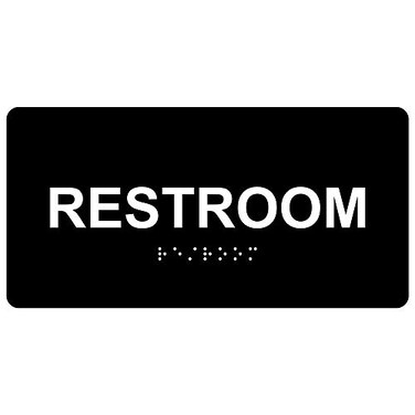 ComplianceSignscom Restroom Sign ADACompliant Braille and Raised Letters 8x4 inch White on Black Acrylic with Adhesive Mounting Strips American Made Safety Signs for the Workplace