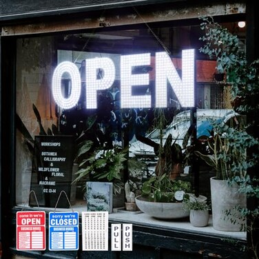 Thirdpolite Open Signs for Business 30x10 Dimmable Large LED Open Light Up Sign with Hanging Installation for Salon Gym Cafes Store Office Bar Hotel Pubs Cold white