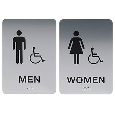Canopy Street Custom Product Solutions Men Women ADA Restroom Bathroom Modern Chic Sign wBraille SilverBlack