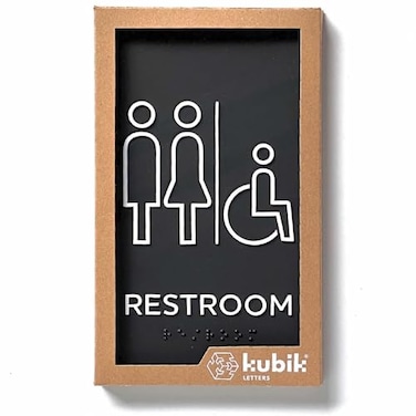 Kubik Letters Premium Restroom Signs ADA Unisex Bathroom Sign Modern Black Plastic Door Mount Sign with Braille