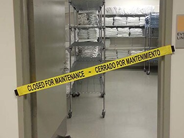 Magnetic Door Barrier Closed for Maintenance English to Spanish Safety Sign with Magnetic Ends
