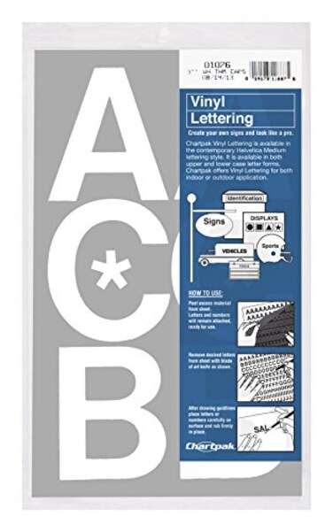 Chartpak SelfAdhesive Vinyl Capital Letters 3 Inches High White 50 per Pack 01076