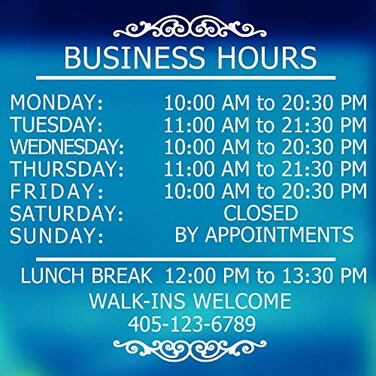 LOKAUS Professional Business Hours Kit 16x23 Inches Changeable Window Sign for Customizing Outside Retail Store Operations Outside Version