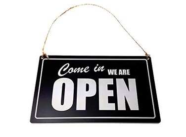 OriginDesigned OpenClosed Shop Door Sign Black and White Engraved Reversible Double Sided hanging sign