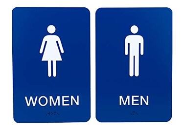 SBLABELS NonAccessibleWheelchair Men Women ADA Restroom Bathroom Sign Set wBraille Blue