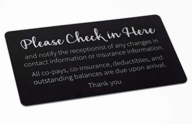 Office Sign Company Copay Check In Sign Office Counter Signs 9 x 5 Acrylic Sign Black with Laser Engraved Silver Text Please Check In Here Signs with CoPay Message Made in USA