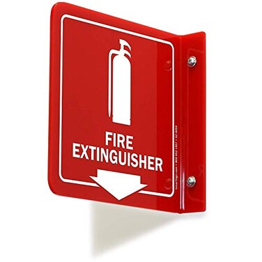 SmartSign Fire Extinguisher Projecting Sign Fire Extinguisher with Down Arrow 6 Polished Acrylic
