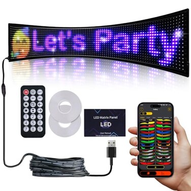 Eachbid 362x76 Large Bright LED Sign Programmable LED Scrolling Sign Custom Flexible LED Store Sign with App Control DIY Text Pattern Animation LED Digital Sign for Store Window Advertising Hotel