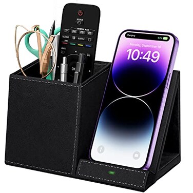 wireless future charger Desk Supplies Organizer MultiFunctional Pencil Pen Holder with Wireless Charger Desktop Stationery Organizer Home Office Supply Storage Box Caddy Black