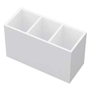 NIUBEE Acrylic Pen Holder 3 Compartments White Pencil Organizer Cup for Countertop Desk Accessory Storage