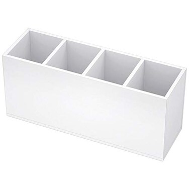 NIUBEE Acrylic Pen Holder 4 Compartments White Pencil Organizer Cup for Countertop Desk Accessory Storage White