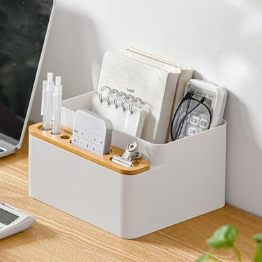Poeland Desktop Storage Box Pencil Pen Holder Makeup Brushes Organizer for Office Supplies Vanity Table Home