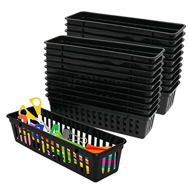 SCWBOEII 24 Pcs Classroom Storage Baskets Bins Baskets Plastic Pencil or Rubber Organizer Basket Halloween Trays for Home School Classroom Office