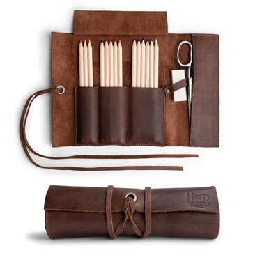HideDrink Hide Drink Rustic Leather Pencil Roll Pouch MultiPurpose Storage Wrap for Scissors Earphones Organizer for Craft Work Handmade Bourbon Brown