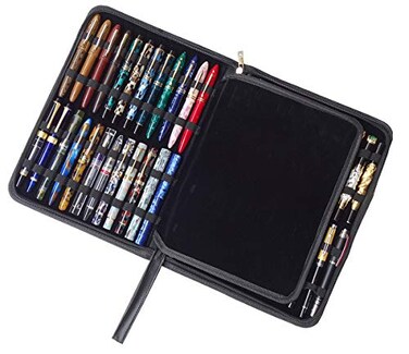 erofa 48 Fountain Pen Case PU Leather Rollerball Pen Display Holder Bag Pouch Large Capacity for your Collection Black