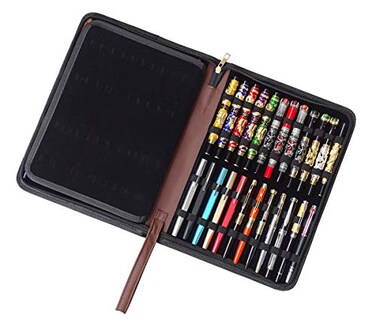 erofa 48 Fountain Pen Case Rollerball Pen Holder PU Leather Bag Pouch Large Capacity for Your Collection Brown