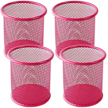 Ameceres 4 Packs Wire Mesh Pencil Holder Metal Pen Cup Desk Pen Organizer Case Pencil Jar Black for Office Home DeepPink