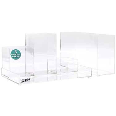 pbf PHOTO BOOTH FRAMES pbf Acrylic Desk Organizer 5Piece Modular Clear Acrylic Pen Holder Paper Tray Pen Organizer Bookmark Holder Pencil Cups