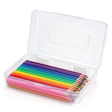 Tamaki 1 Pack Plastic Pencil Box Large Capacity Pencil Boxes Clear Boxes with Snaptight Lid Stackable Design and Stylish Office Supplies Storage Organizer Box Clear