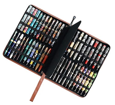 erofa Real Leather Pen Case for Fountain PenRollerball Pen Genuine Cowhide Holder Pouch Bag for 46 Pens Fit in Various Size Large Capacity Office Business Gift Brown