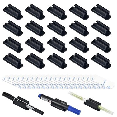 SameTech 20 Pack Pen Holder SiliconeAdhesive Pen Holder for DeskMarker Clip for Classroom Office Desk Accessories Pencil Holder with 20 Double Sided Extra Sticky Tape Black