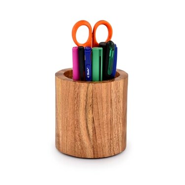 NIRMAN Acacia Wood PencilPen Holder for desk Round Desktop Organizer for Desk Multi Purpose Use for Home School Office Supplies 4 x 4 x 4