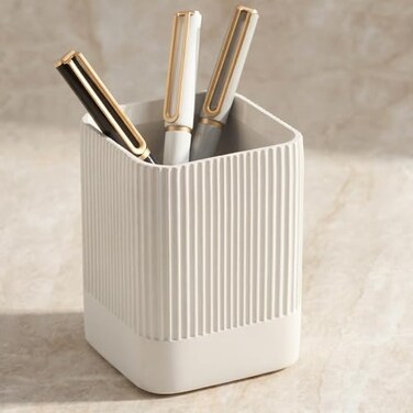 KIBAGA Aesthetic Pen Holder for Desk Modern Concrete Pencil Holder Cute and Functional Desk Organizer for Office Supplies Stylish Office Decor Pen Cup
