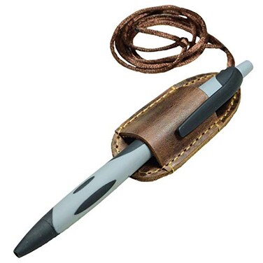 HideDrink Hide Drink Lanyard Pen Holder Office Supplies Pen Holder with Neck Strap Bookworm Accessories Full Grain Leather Handmade Bourbon Brown
