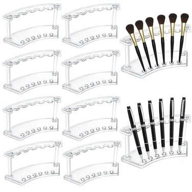 SOUJOY 8 Pack Acrylic Pen Display Stand 6Slot Pen Holder Rack Eyebrow Pen Stand Makeup Brush Rack Organizer for School Office Home Store