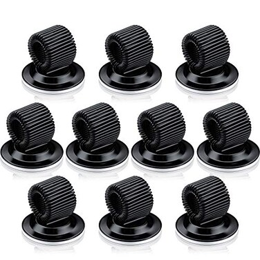 Outus 10 Pcs Black Pen Holder Clips Steel Pen Holder Self Adhesive Pencil Organizer with Adjustable Spring Loop for Refrigerator Whiteboard Erase Board and Bulletin Board Map